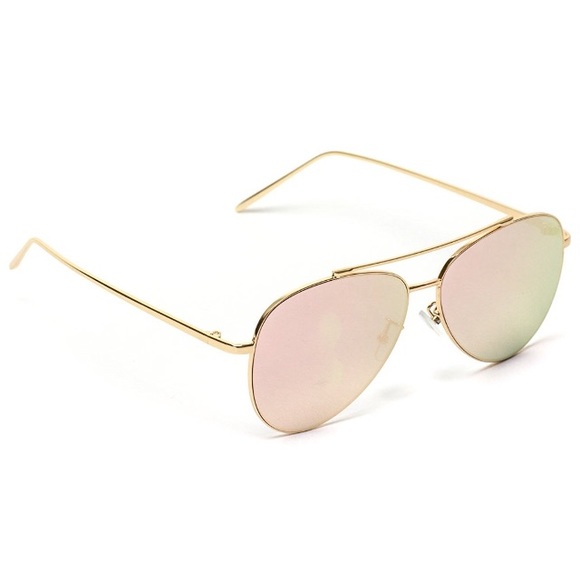 Mirrored Pink Flat Lens Gold Frame Aviator Sunglasses - Picture 3 of 3